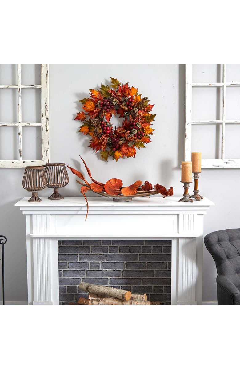 NEARLY NATURAL Maple & Berry Wreath, Alternate, color, Orange