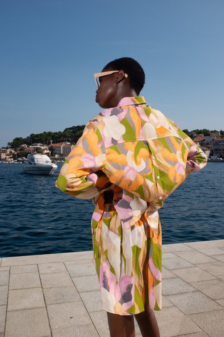 Zanaya Silky Button-Up Printed Shirt, Alternate, color, Fresco Floral
