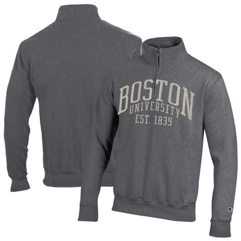 Men's Champion Heather Gray Boston University Established Date Quarter-Zip Pullover