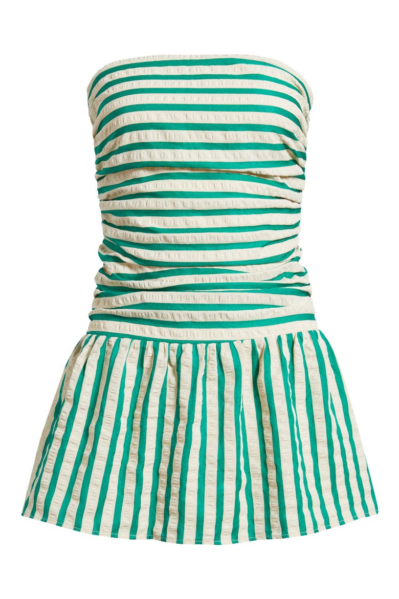 Montebello Multi Stripe Ruched Strapless Minidress, Alternate, color, GREEN