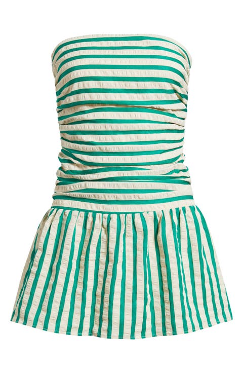 Montebello Multi Stripe Ruched Strapless Minidress