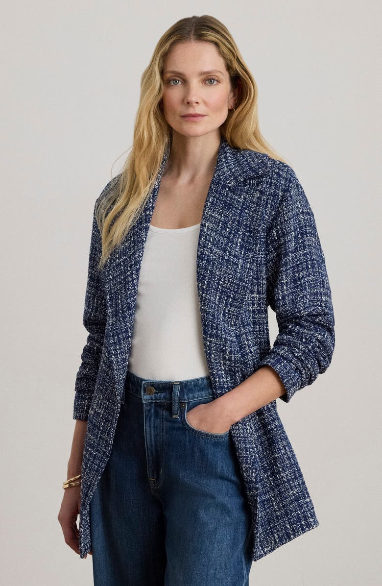 Lauren Ralph Lauren Classic Bouclé Wrap Coat, Alternate, color, Navy Blue/ Multi