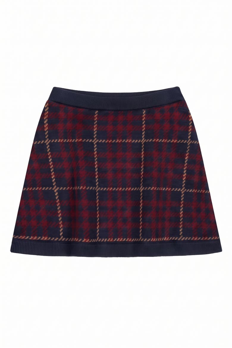 Kids' Organic Cotton Cardigan And Skirt Set, Alternate, color, Navy Plaid Intarsia
