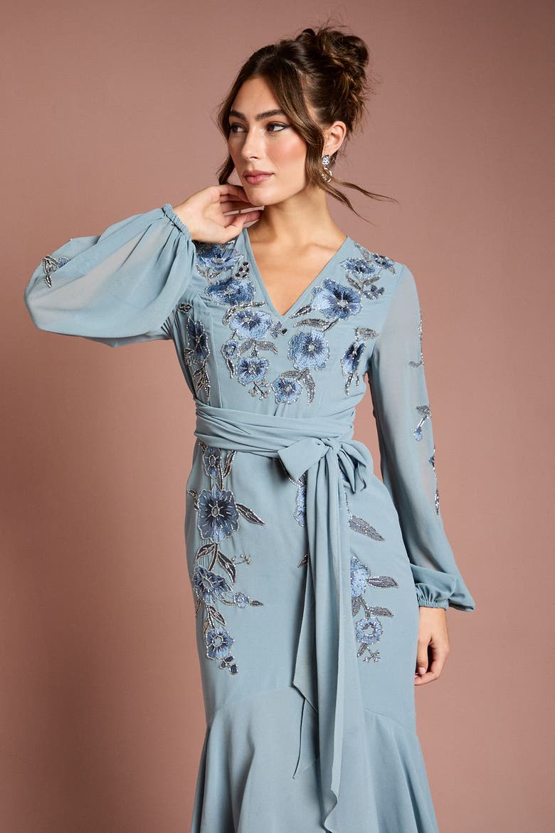 Embellished High Low Maxi Dress, Alternate, color, Dusty Blue