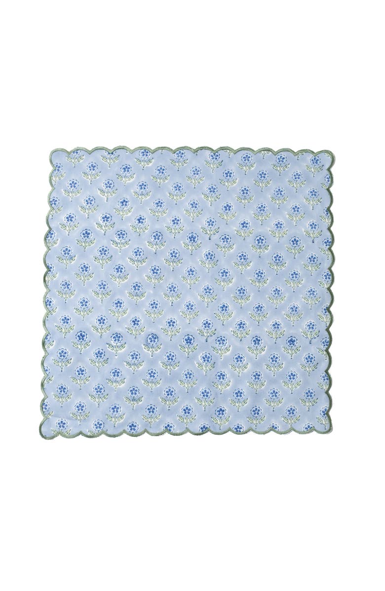 Inner Child Mona Scallop Embroidered Blockprint Napkins - Set of 4, Main, color, Blue