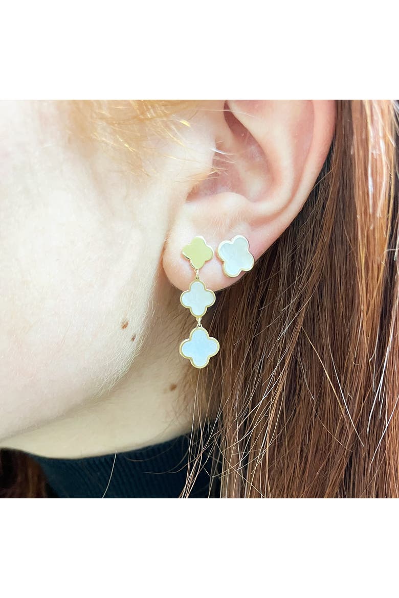 Mother of Pearl Graduating Clover Dangle Earrings, Alternate, color, Mother of Pearl