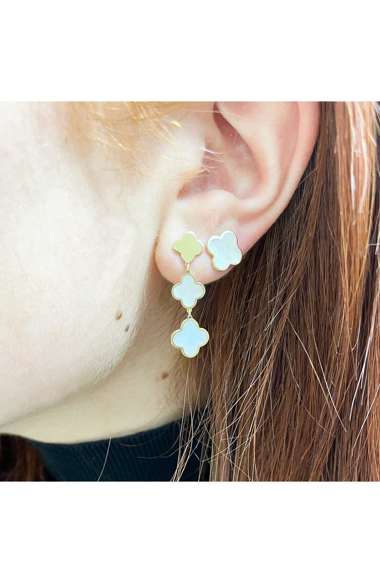 The Lovery Fine Jewelry Mother of Pearl Graduating Clover Dangle Earrings, Alternate, color, Mother Of Pearl