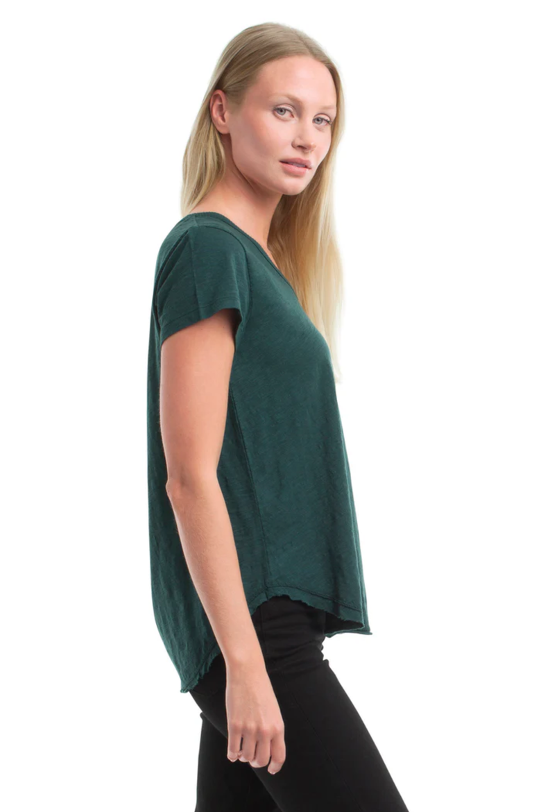 Short Sleeve Shrunken V-Neck Shirttail Top, Alternate, color, Dark Sea