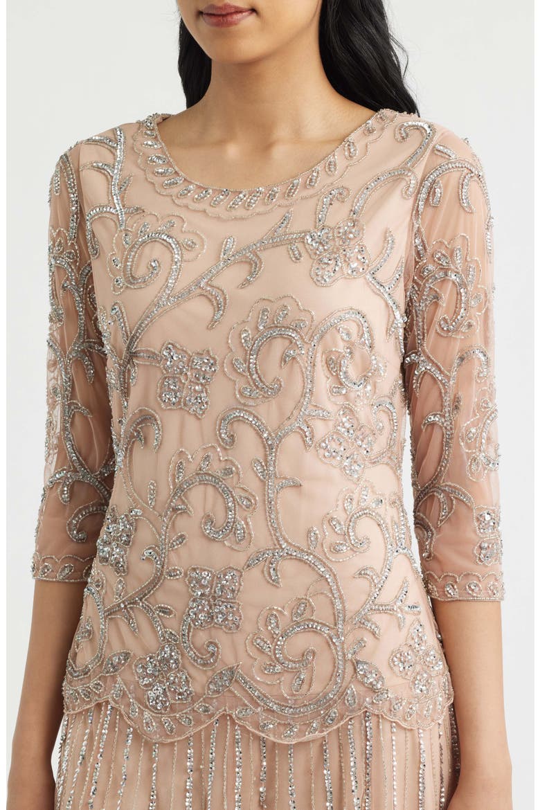 Beaded Chiffon Mock Two-Piece Dress, Alternate, color, BLUSH