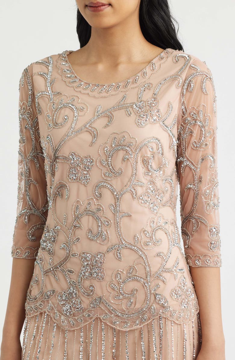 Pisarro Nights Beaded Chiffon Mock Two-Piece Dress, Alternate, color, Blush