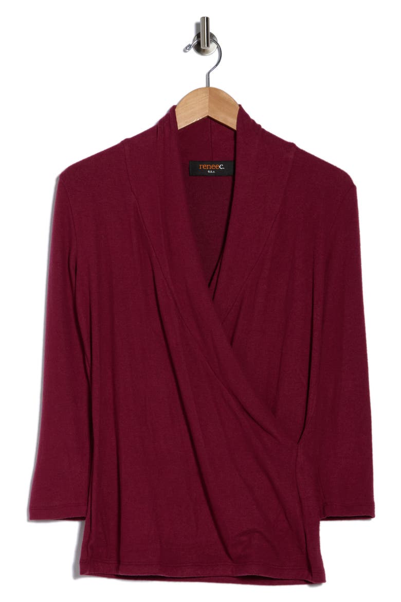 Surplice Long Sleeve Brushed Knit Top, Alternate, color, BURGUNDY