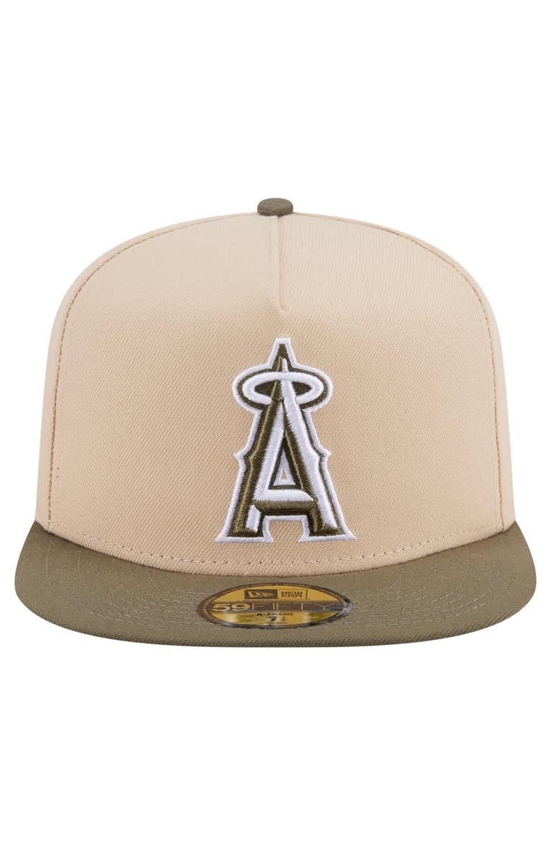 New Era Men's New Era Light Beige/Olive Los Angeles Angels Two-Tone Color Pack A-Frame 59FIFTY Fitted Hat, Alternate, color, 