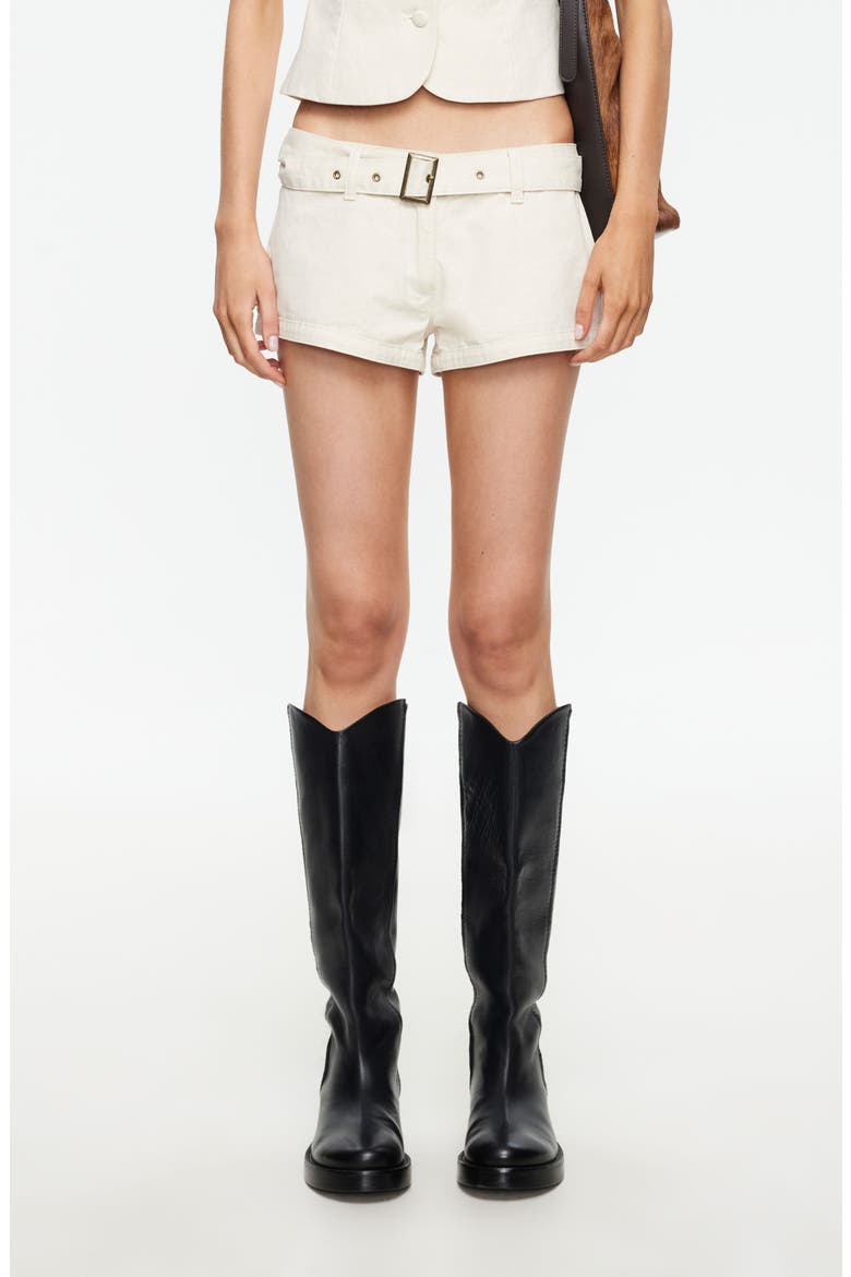 Afterglow Belted Low Rise Shorts, Main, color, BEIGE