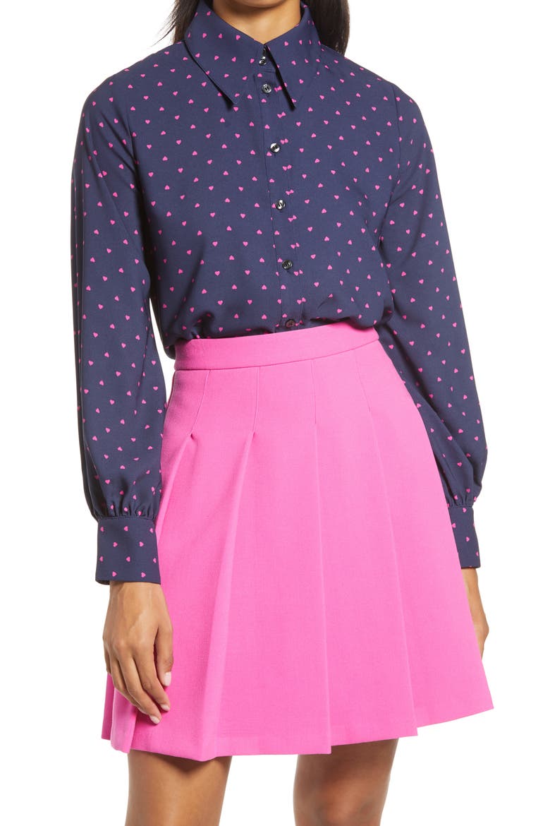 x Atlantic-Pacific Puff Sleeve Button-Up Shirt, Main, color, NAVY PEACOAT HEART