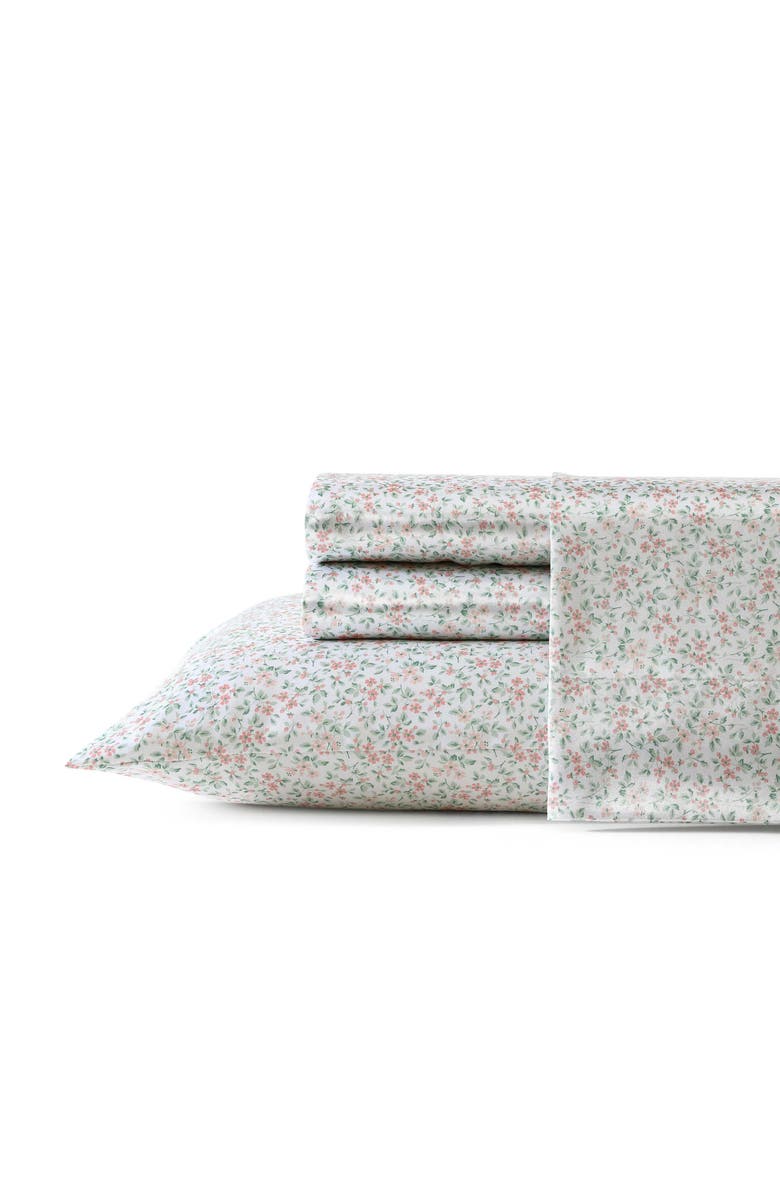 Laura Ashley Tierney Floral 200 Thread Count Satin Sheet Set, Main, color, Light Pink