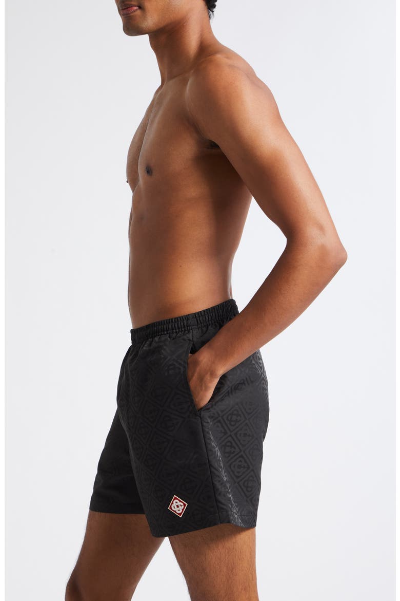 Diamond Logo Jacquard Swim Trunks, Alternate, color, MONOGRAM SWIM