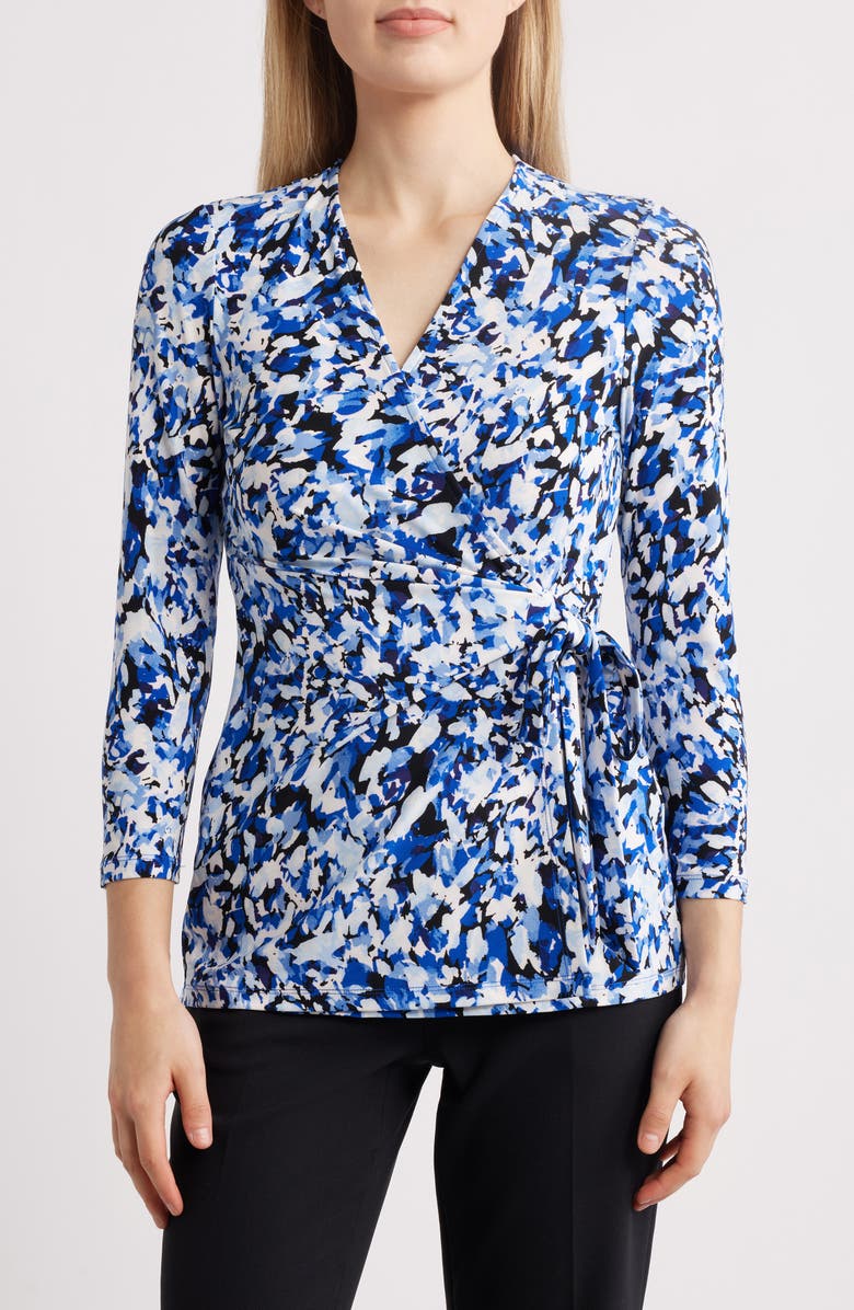 Anne Klein Abstract Print Knit Wrap Top, Main, color,