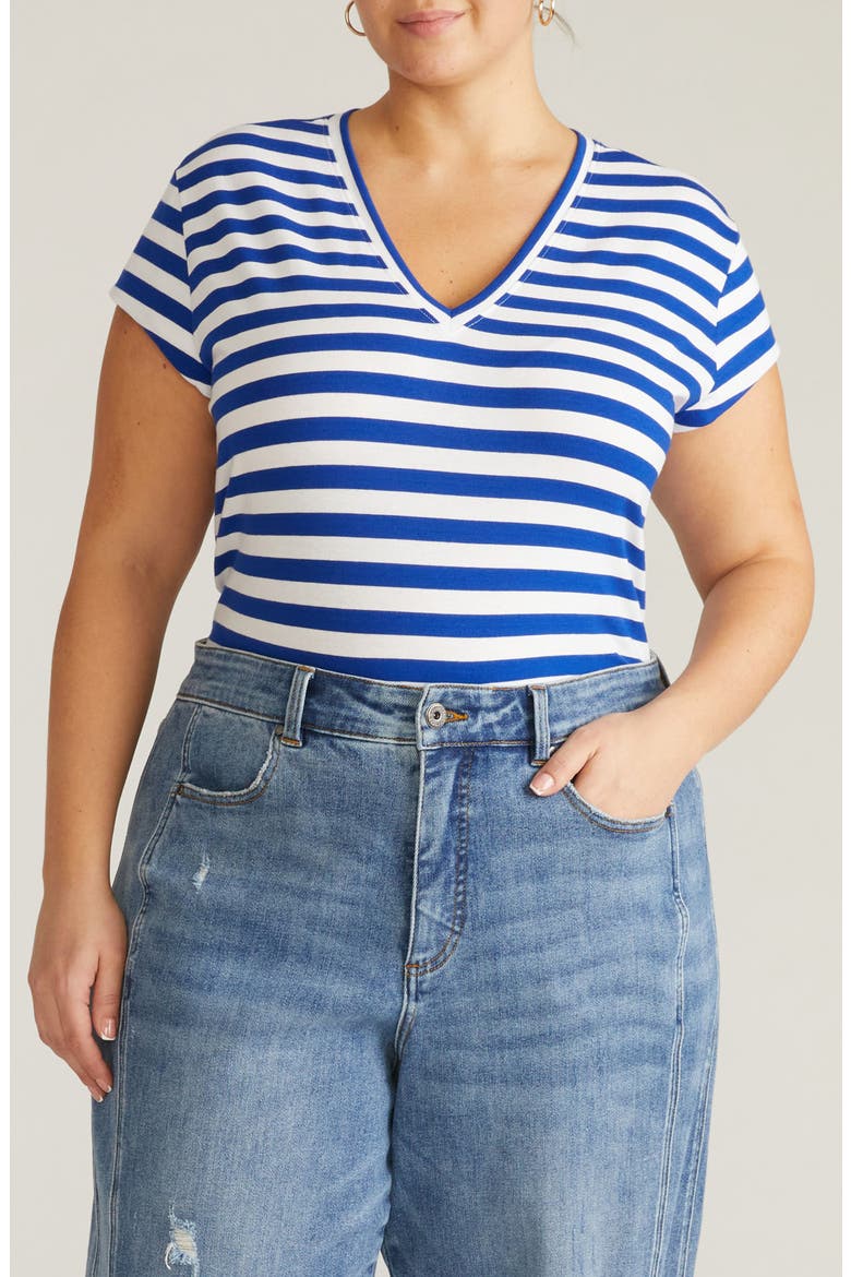Ashley V-Neck T-Shirt, Main, color, HAMMERSMITH BLUE STRIPE