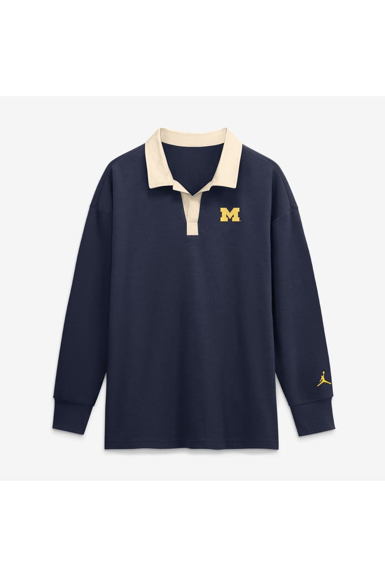 Women's Nike Navy Michigan Wolverines Oversized Essential Dri-FIT Long Sleeve V-Neck Polo, Alternate, color, Navy