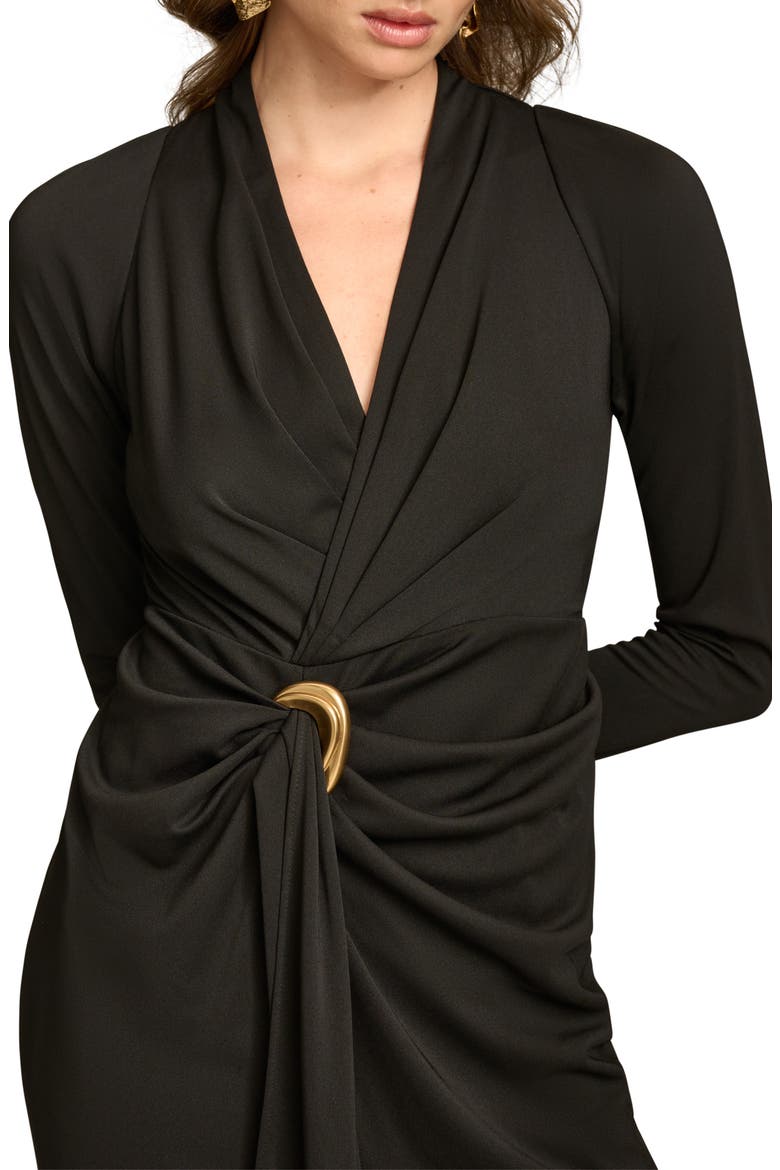 Belted Slit Long Sleeve Maxi Dress, Alternate, color, BLACK