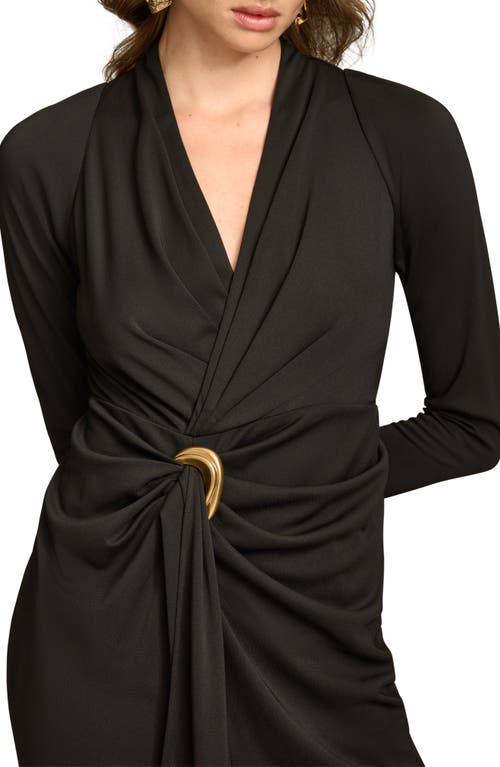 Donna Karan Belted Slit Long Sleeve Maxi Dress In Black
