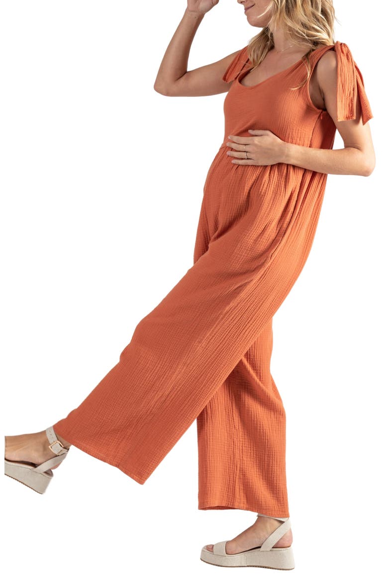 Canyon Organic Cotton Gauze Maternity/Nursing Jumpsuit, Alternate, color, COPPER