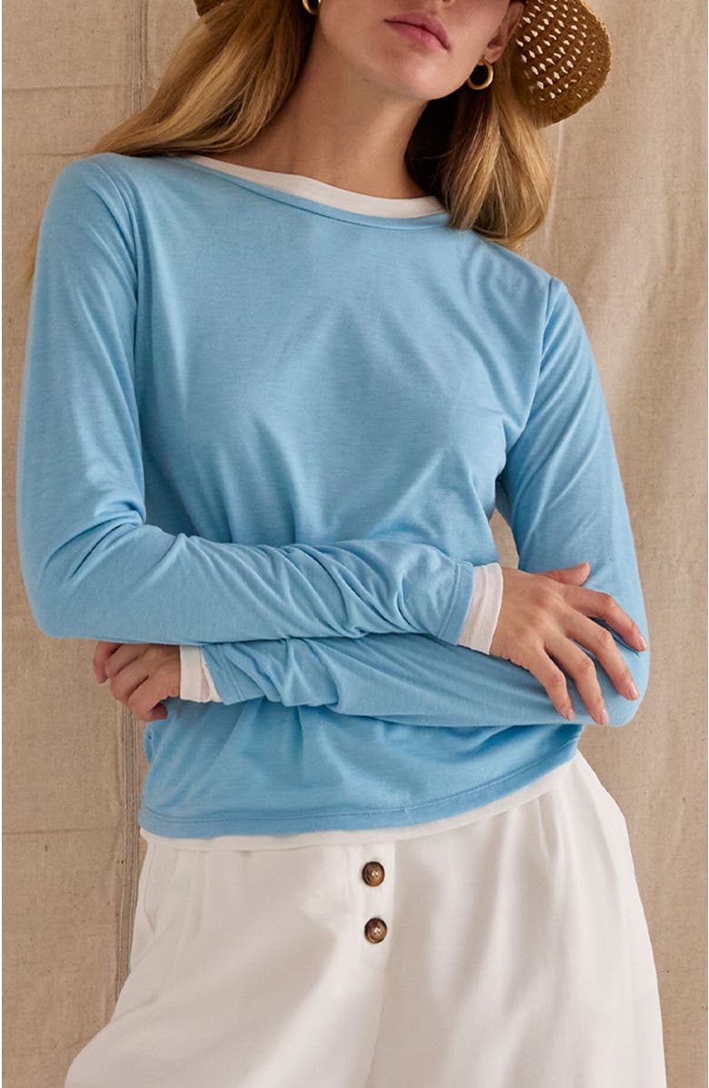 CRESCENT Two in One Long Sleeve Knit Top, Alternate, color, Light Blue/White