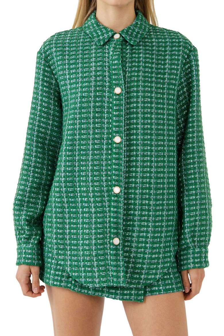 Tweed Button-Up Shirt, Alternate, color, GREEN