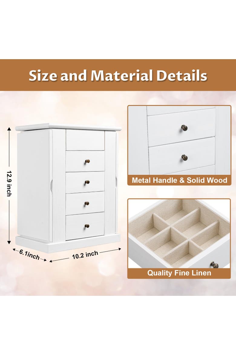 Solid Wood Tabletop Jewelry Armoire, Alternate, color, White