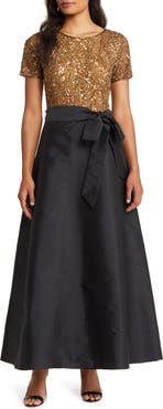 Pisarro Nights Beaded Bodice Mixed Media Gown