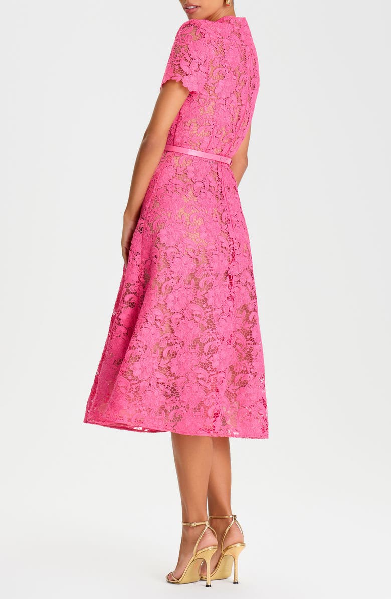 NADINE MERABI Belted Lace Cocktail Dress, Alternate, color, Pink