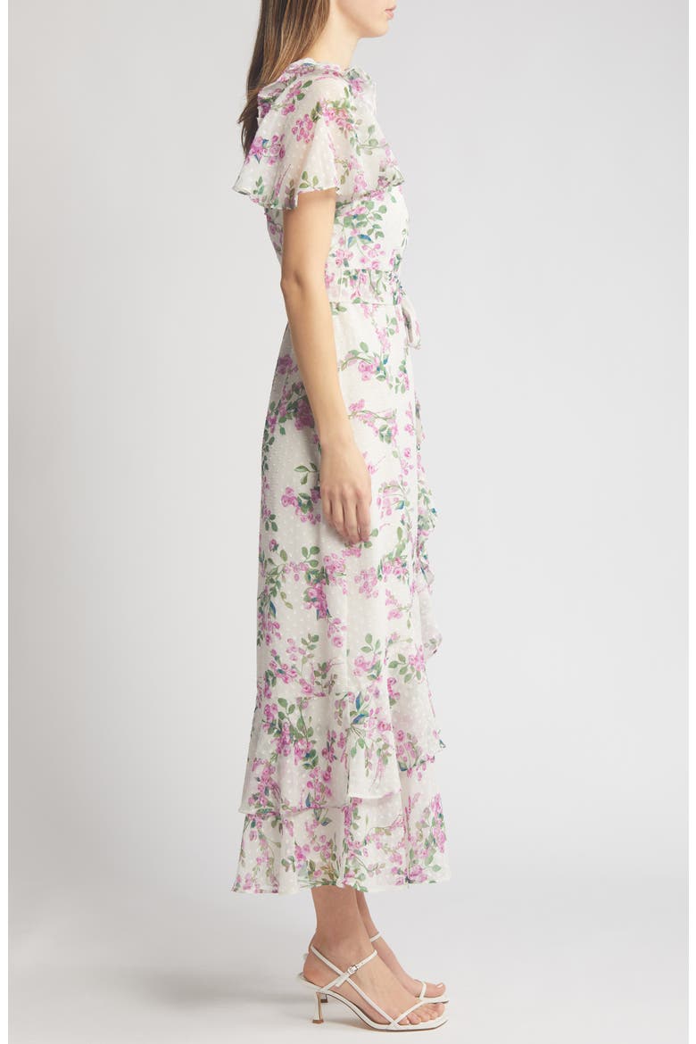 Floral Wrap Front Dress, Alternate, color, LILAC WHITE