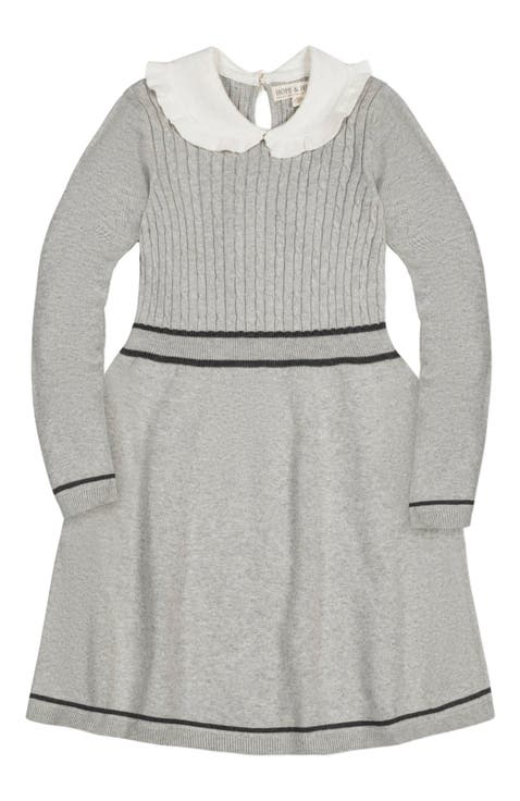 Kids' Organic Long Sleeve Cable Knit Peter Pan Collar Sweater Dress (Toddler, Little Kid and Big Kid)