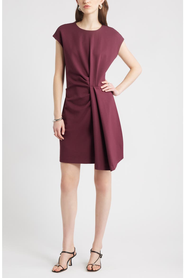 Pleated Ponte Minidress, Main, color, BURGUNDY ROYALE