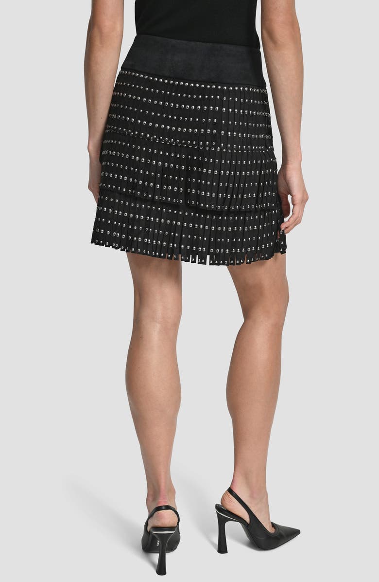 DKNY Stud Fringe Miniskirt, Alternate, color, Black