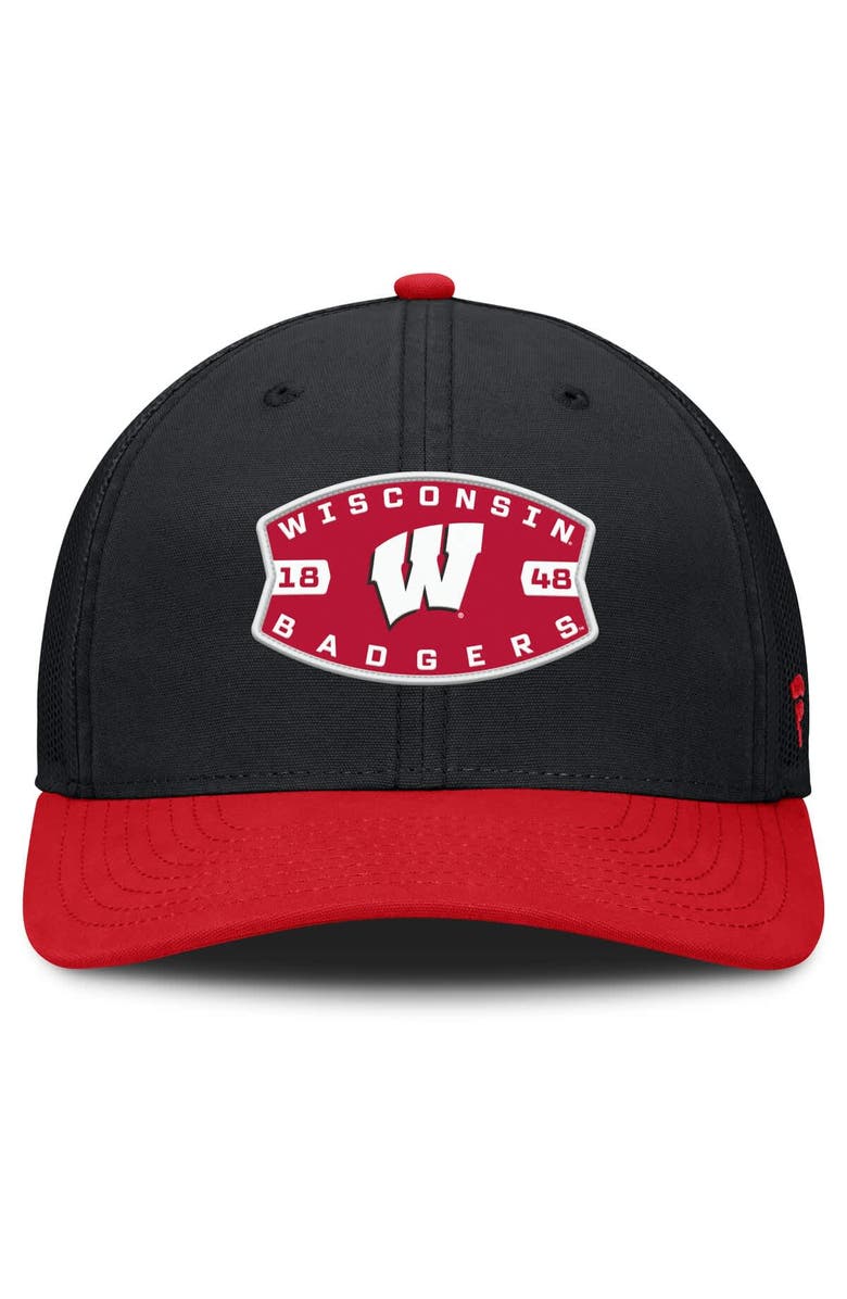 FANATICS Men's Fanatics Black/Red Wisconsin Badgers Adapt Adjustable Trucker Hat, Alternate, color, Black
