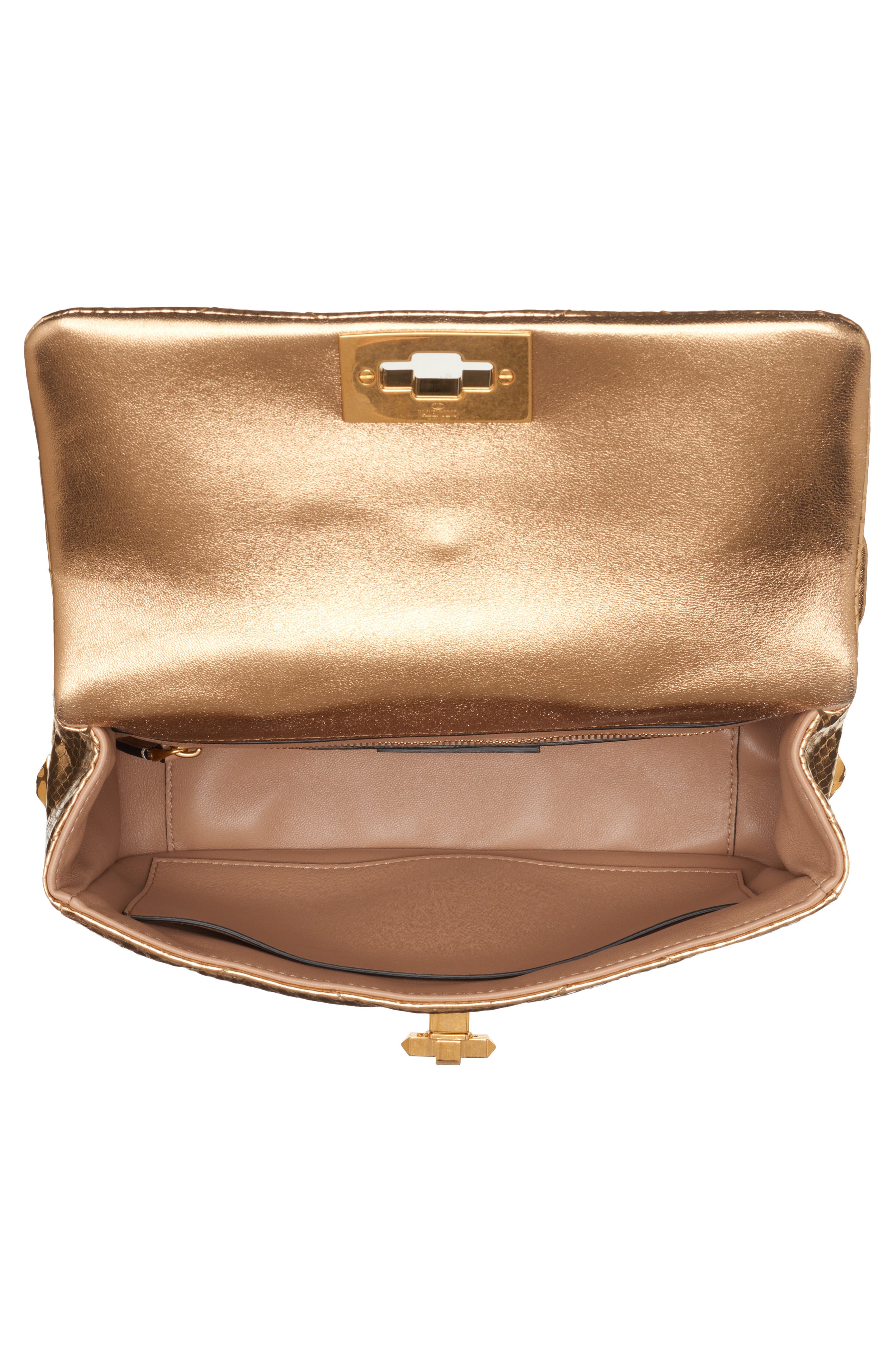 Valentino Garavani Rockstud Spike Metallic Leather Shoulder Bag, Alternate, color, 