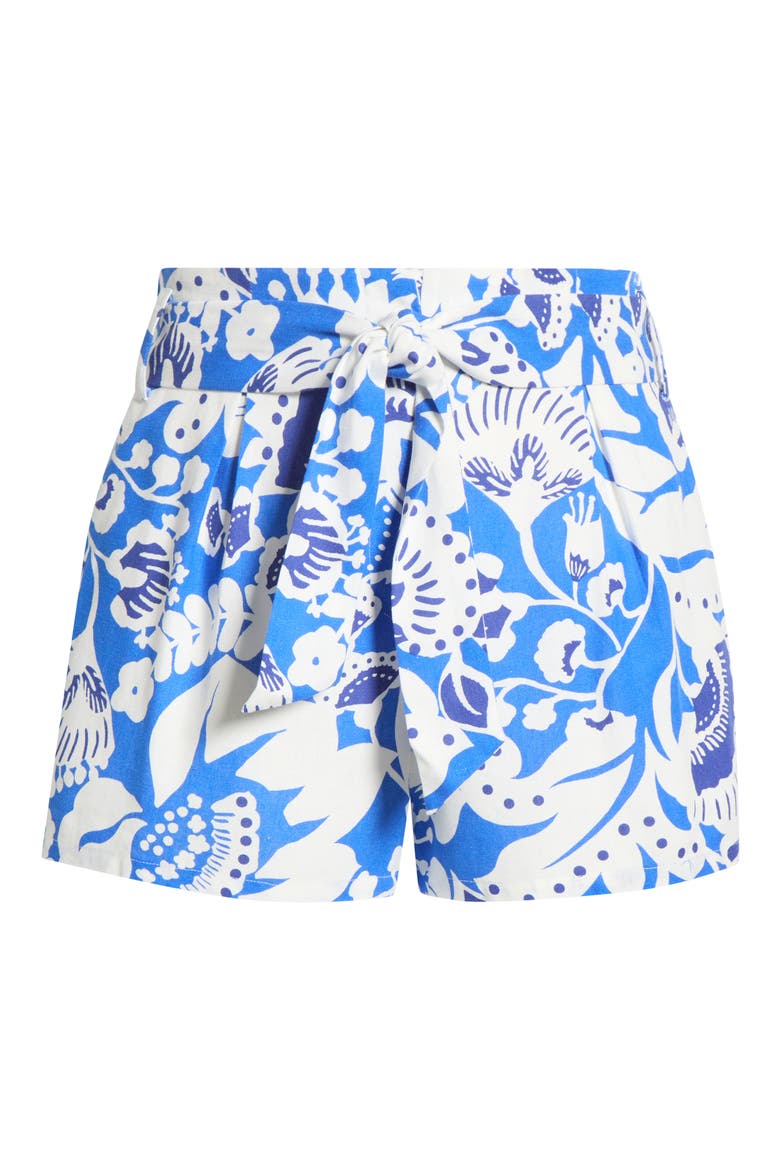 Maeve Belted Floral Zaferia Shorts, Alternate, color, BLUE-WHITE