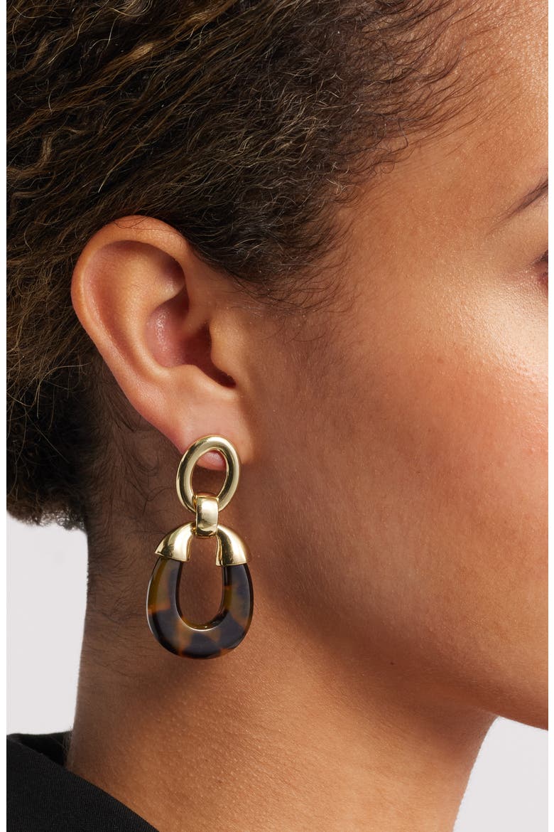 Capped Frontal Hoop Drop Earrings, Alternate, color, TORTOISE- GOLD
