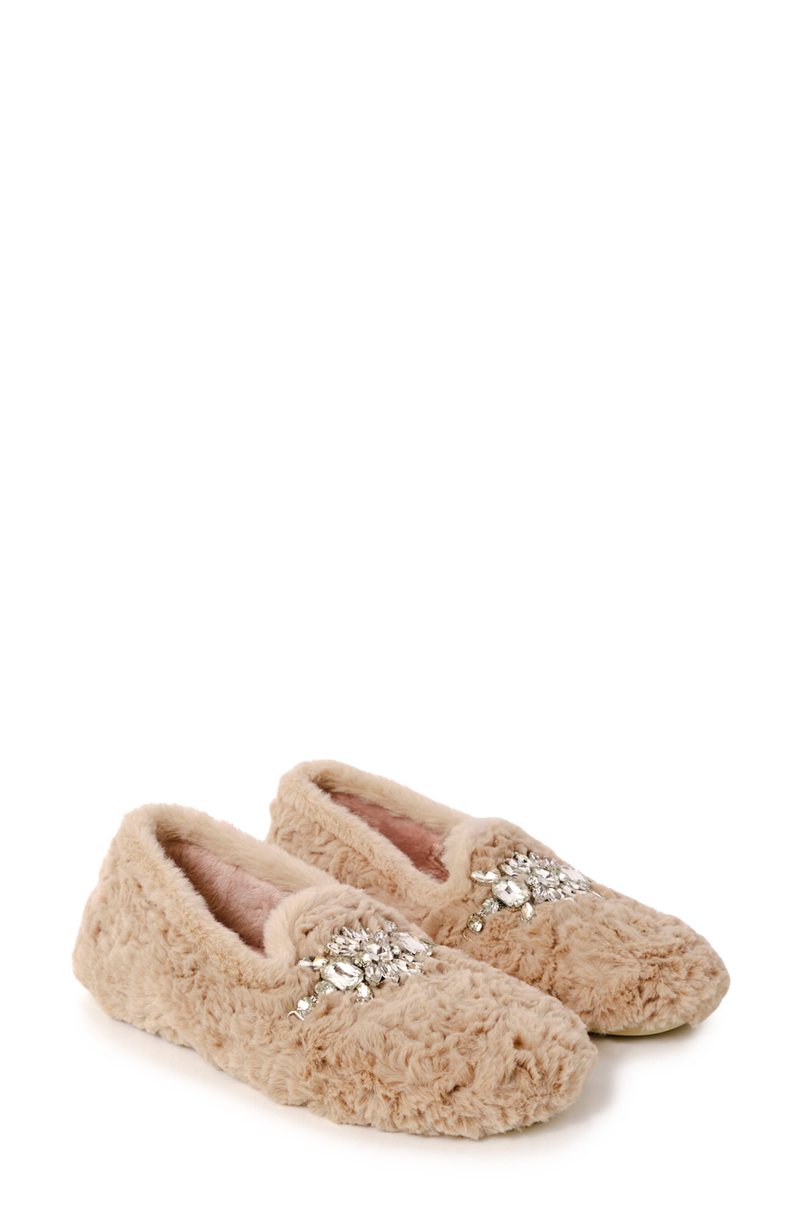 Free People Slumber Party Faux Fur Loafer Slipper, Alternate, color, Parchment