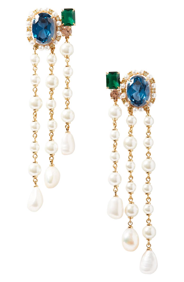 Kate Spade New York victoria crystal & freshwater pearl fringe drop earrings, Main, color, 