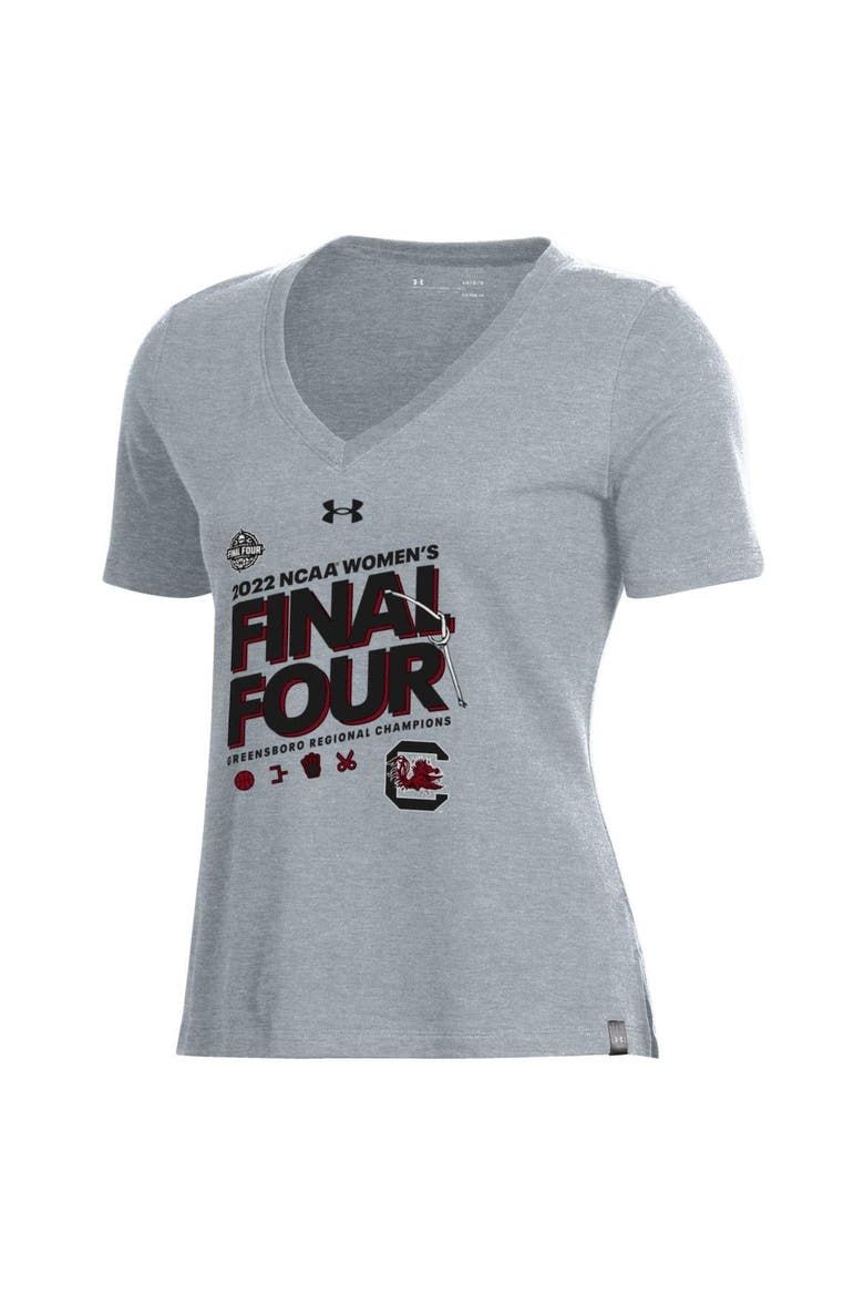 Women's Under Armour Heathered Gray South Carolina Gamecocks 2022 NCAA Women's Basketball Tournament March Madness Final Four Regional Champions Locker Room V-Neck T-Shirt, Alternate, color, Heather Gray
