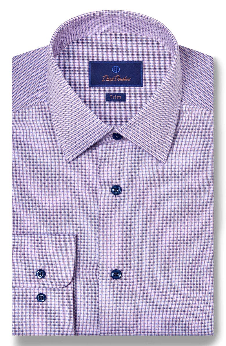 David Donahue Trim Fit Micro Dobby Cotton Dress Shirt, Main, color, Berry/ Blue