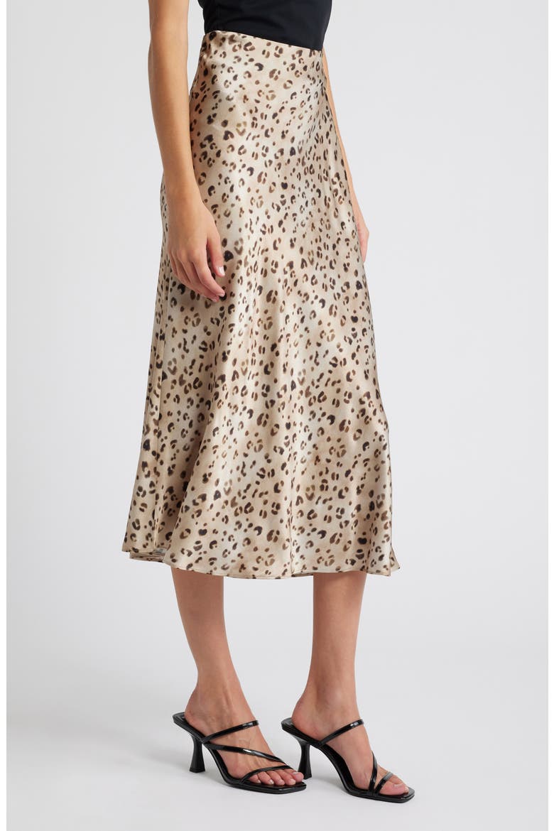 Anya Leopard Print Satin Midi Skirt, Alternate, color, CHAMPAGNE LEOPARD