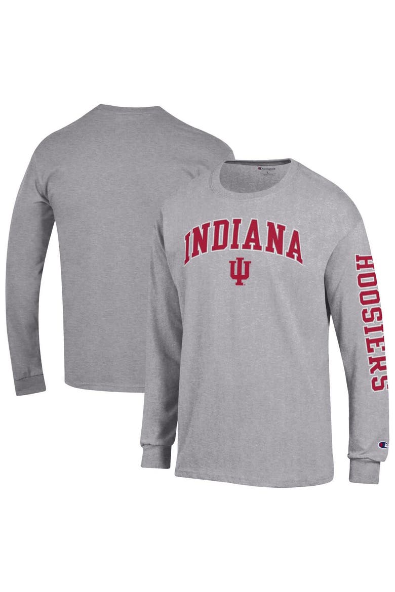 Men's Champion  Heather Gray Indiana Hoosiers Arch Over Logo 2-Hit Long Sleeve T-Shirt, Main, color, Heather Gray