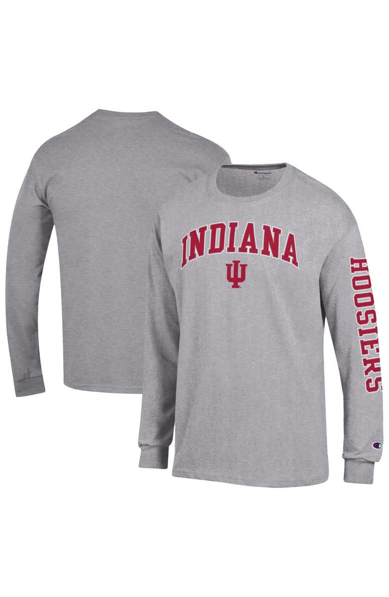 Champion Men's Champion Heather Gray Indiana Hoosiers Arch Over Logo 2-Hit Long Sleeve T-Shirt, Main, color, Heather Gray