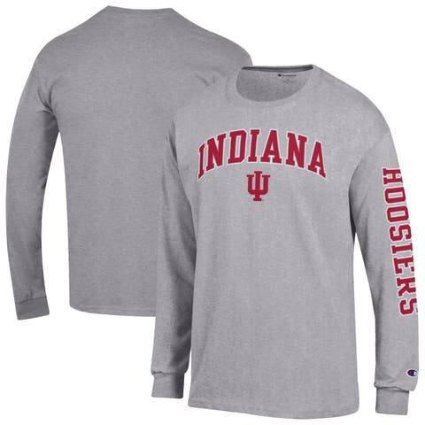 Men's Champion  Heather Gray Indiana Hoosiers Arch Over Logo 2-Hit Long Sleeve T-Shirt