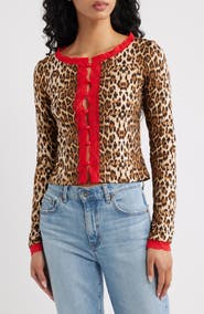 Princess Polly Pour It Up Leopard Lace Trim Button-Up Top