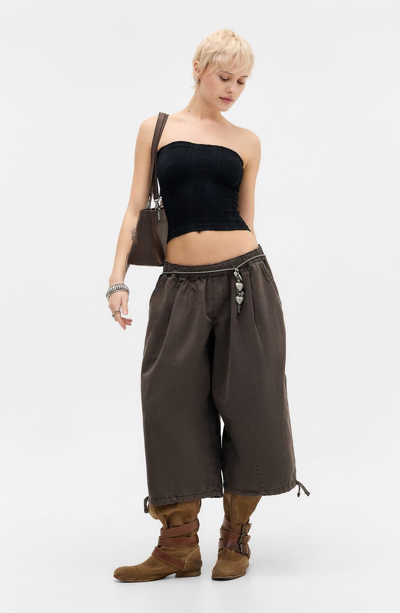 BDG Urban Outfitters Floral Knit Crop Bandeau Top, Alternate, color, Black