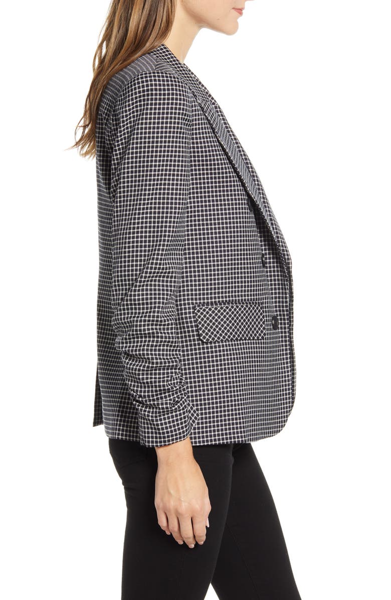 1.STATE Ruched Sleeve Windowpane Blazer, Alternate, color, 